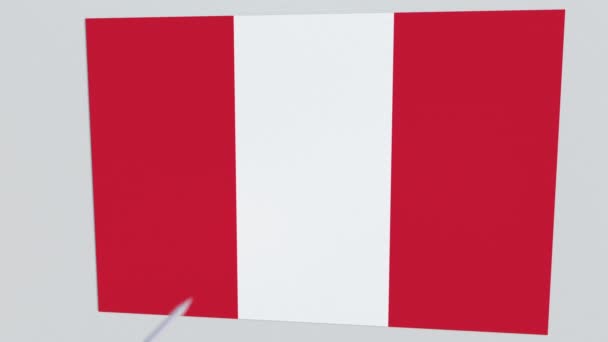 Flecha de tiro con arco golpea objetivo con bandera de PERÚ. Seguridad del Estado brecha relacionada con la animación 3D — Vídeos de Stock