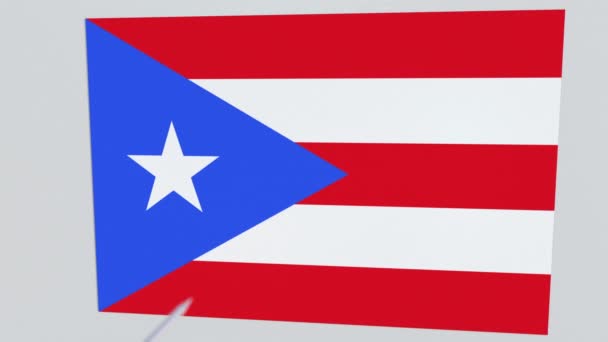 アーチェリーの矢は、プエルトリコのターゲット特徴フラグをヒットします。州のセキュリティ違反関連の 3 d アニメーション — ストック動画