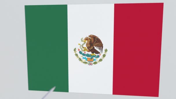 Bandera de placa MÉXICO golpeada por flecha de tiro con arco. Animación 3D conceptual — Vídeos de Stock