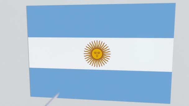 Bågskytte pilen träffar flagga Argentina plattan. Konceptuell 3d-animering — Stockvideo