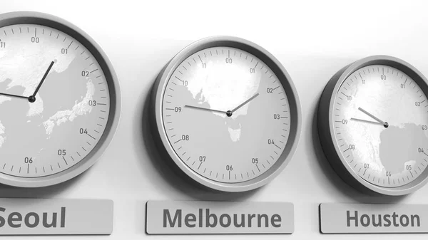 Επικεντρωθεί σε το ρολόι που δείχνει την ώρα Μελβούρνη, Αυστραλία. Εννοιολογική 3d rendering — Φωτογραφία Αρχείου