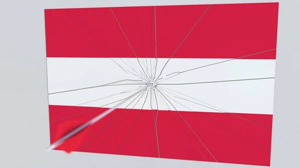 La flecha de tiro con arco golpea el objetivo con la bandera de AUSTRIA. Seguridad del Estado incumplimiento relacionado con la representación 3D —  Fotos de Stock