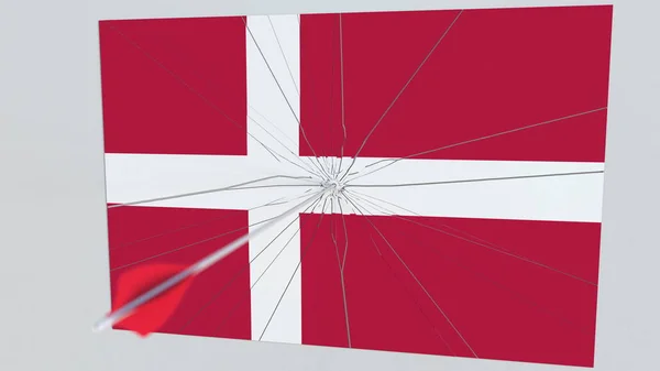 Archery arrow hits flag of DENMARK plate. Conceptual 3D rendering — Stock Photo, Image