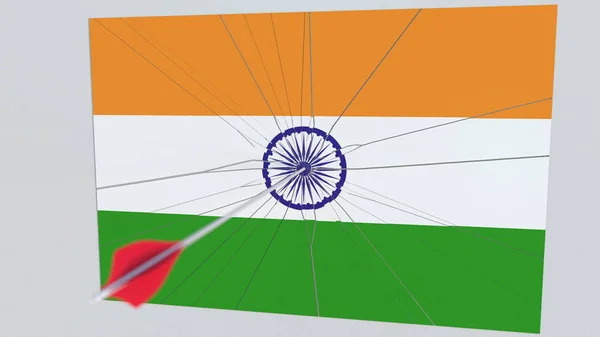 Flagge Indiens, die vom Pfeil getroffen wird. konzeptionelles 3D-Rendering — Stockfoto