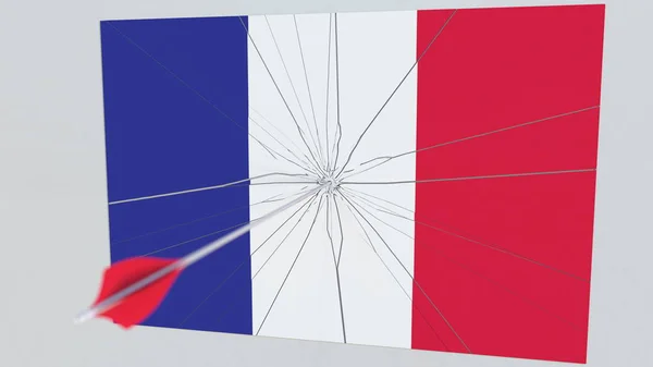 Boogschieten-pijl raakt vlag van Frankrijk plaat. Conceptuele 3D-rendering — Stockfoto