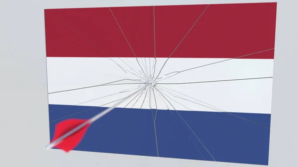 Archery arrow hits target featuring flag of NETHERLANDS. State security breach related 3D rendering — Stock Photo, Image