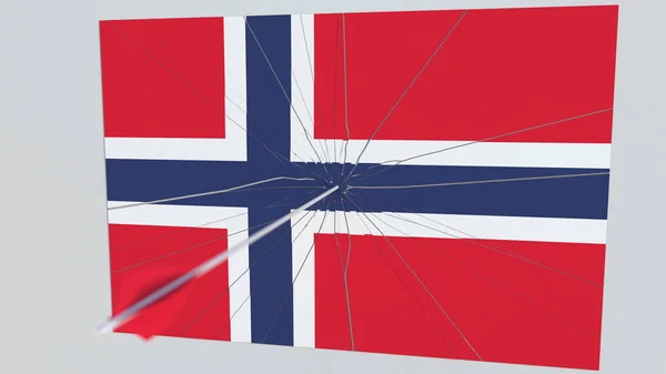 Vlag van Noorwegen plaat geraakt door Boogschieten-pijl. Conceptuele 3D-rendering — Stockfoto