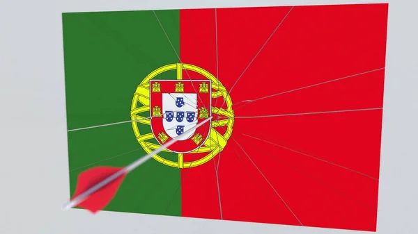 Flecha de tiro con arco rompe placa con bandera de PORTUGAL. Renderizado 3D —  Fotos de Stock