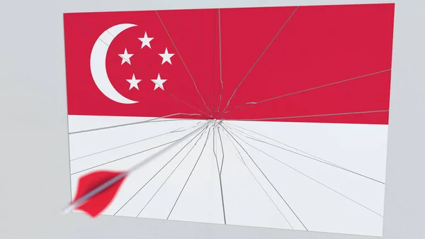 Bågskytte arrow bryter plattan med flagga Singapore. 3D-rendering — Stockfoto