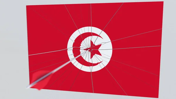 Panah memanah mengenai bendera Plat TUNISIA. Pencitraan 3D konseptual — Stok Foto