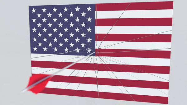 Flèche de tir à l'arc brise plaque mettant en vedette le drapeau des États-Unis. rendu 3D — Photo