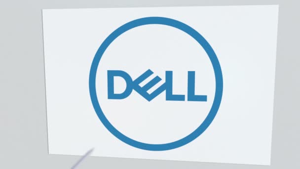DELL company logo being hit by archery arrow. Business crisis conceptual editorial animation — Stock Video