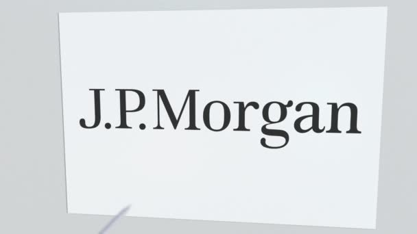 J.P.MORGAN logotipo da empresa sendo atingido por flecha de tiro com arco. Crise empresarial animação editorial conceitual — Vídeo de Stock