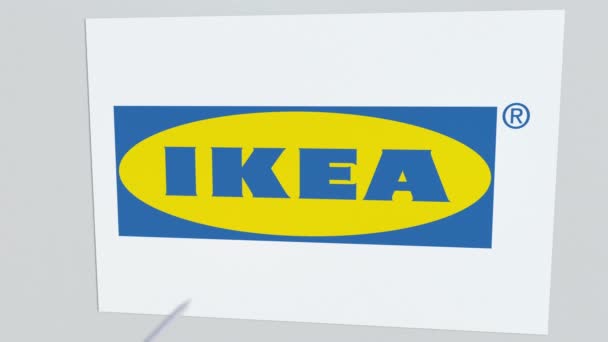 Łucznictwo strzałka trafi płyta z Ikea logo. Firmowe problemy koncepcyjne redakcji animacji — Wideo stockowe