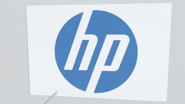 アーチェリーの矢に見舞われて hp 会社のロゴ。ビジネスの危機概念編集アニメーション — ストック動画