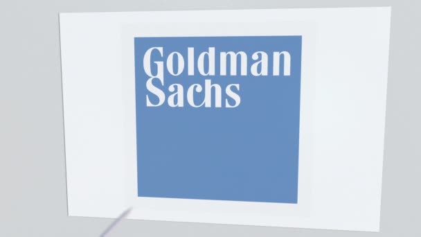 Łucznictwo arrow przerwy szklaną płytkę z logo firmy Goldman Sachs. Biznes problem pojęciowy redakcji animacji — Wideo stockowe