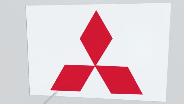 Okçuluk ok tarafından kırık Mitsubishi Şirket logosunu görmeniz gerekir. Kurumsal sorunları kavramsal editoryal animasyon — Stok video