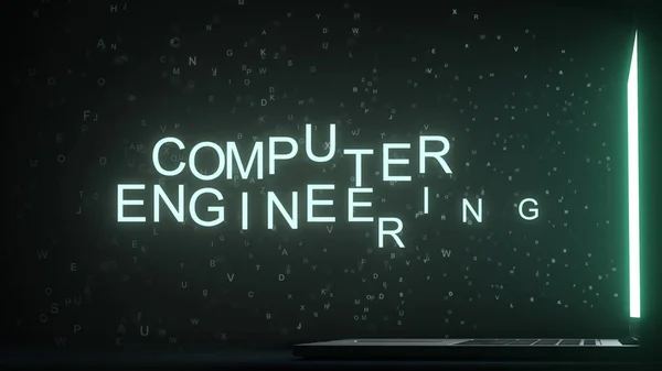 INGENIERÍA COMPUTADORA texto que aparece cerca de la pantalla del ordenador portátil. Renderizado 3D conceptual — Foto de Stock