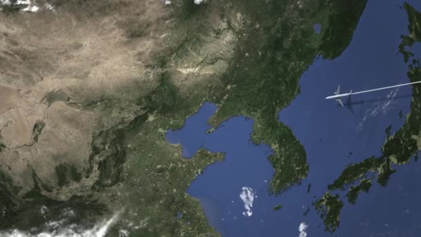 Avião chega a Pequim, China a partir de leste, animação 3D — Vídeo de Stock