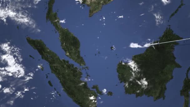 Itinéraire d'un avion commercial à destination de Kuala Lumpur, Malaisie sur la carte, animation 3D — Video