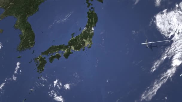Αεροπλάνο που εκτελούν πτήσεις προς Οσάκα της Ιαπωνίας στον χάρτη, 3d animation — Αρχείο Βίντεο