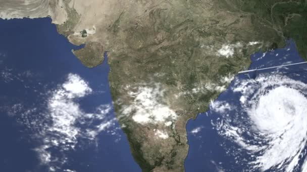 Avión llega a Mumbai, India desde el este, animación 3D — Vídeo de stock