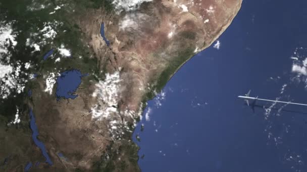 Εμπορικό αεροπλάνο που φέρουν στο Ναϊρόμπι της Κένυας, 3d animation — Αρχείο Βίντεο
