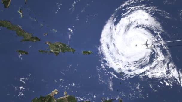 Ruta de un avión comercial que vuela a Santo Domingo, República Dominicana en el mapa, animación 3D — Vídeos de Stock