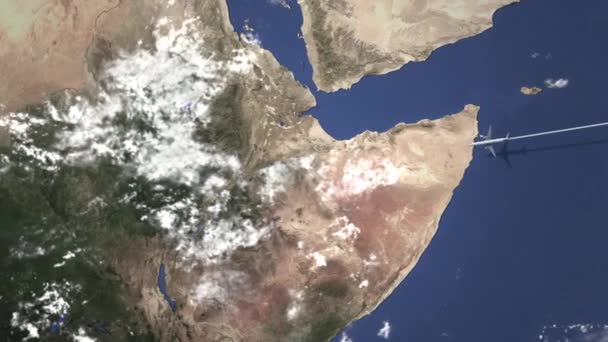 Aereo commerciale che vola ad Addis Abeba, Etiopia, animazione 3D — Video Stock