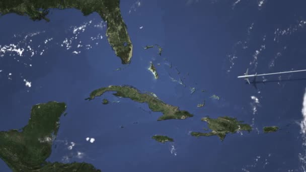 Avião chega a Havana, Cuba a partir de leste, animação 3D — Vídeo de Stock