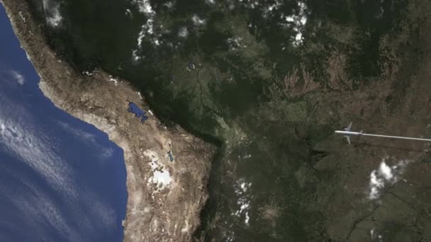 Commerciële vliegtuig vliegen naar La Paz, Bolivië, 3d animatie — Stockvideo