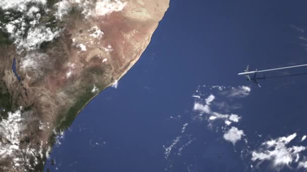 Комерційні літак прибув в Могадішо, Сомалі, 3d анімація — стокове відео