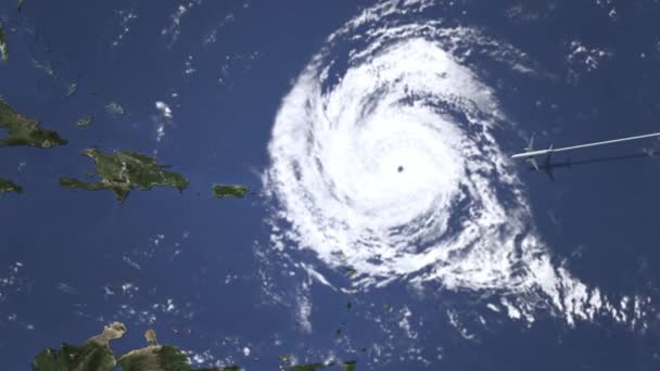 Plane arrives to San Juan, Puerto Rico from east, 3D animation — Stock Video