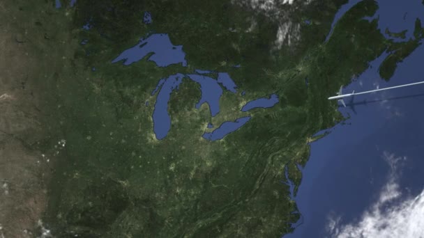 Avion volant vers Milwaukee, États-Unis sur la carte, animation 3D — Video