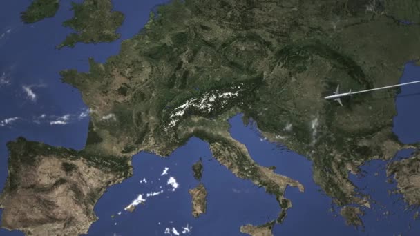 Avion de ligne desservant Lyon, France depuis l'est, animation 3D — Video