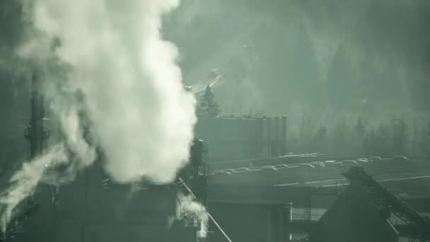 Período de tempo da estação de tratamento de madeira poluente do ar — Vídeo de Stock