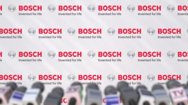 News Conference Of Bosch Press Wall With Logo As A Background And