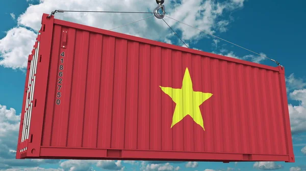 Container with flag of Vietnam. Vietnamese import or export related conceptual 3D rendering — Stock Photo, Image