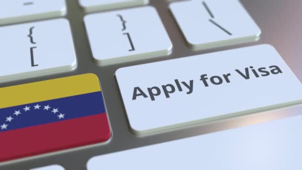 APPLY FOR VISA text and flag of Venezuela on the buttons on the computer keyboard. Conceptual 3D animation — Stock Video
