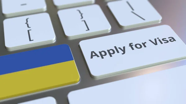 Text použít pro víza a vlajka Ukrajiny na tlačítka na klávesnici počítače. Konceptuální 3d vykreslování — Stock fotografie