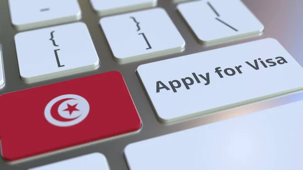Применить для получения визы текст и флаг Туниса на кнопках на клавиатуре компьютера. Концептуальная 3D рендеринг — стоковое фото
