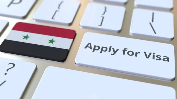 DEMANDE DE VISA texte et drapeau de la Syrie sur les boutons du clavier de l'ordinateur. rendu 3D conceptuel — Photo