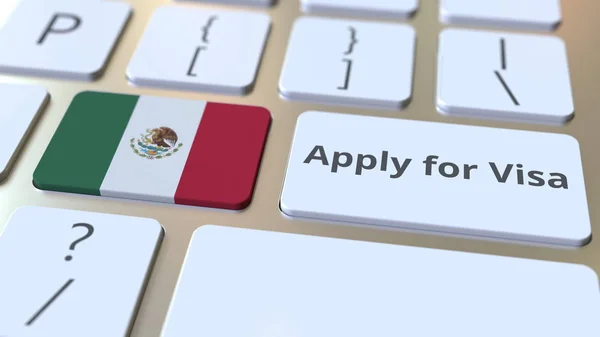 Vize uygulamak için metin ve Meksika bayrağı bilgisayar klavye düğmeleri. Kavramsal 3d render — Stok fotoğraf
