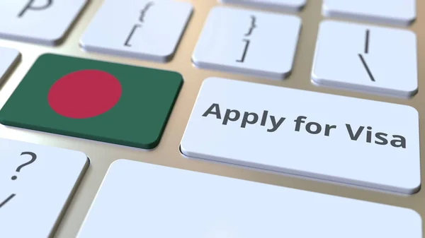 在电脑键盘上的按钮上申请孟加拉国的签证文本和国旗。概念3d 渲染 — 图库照片