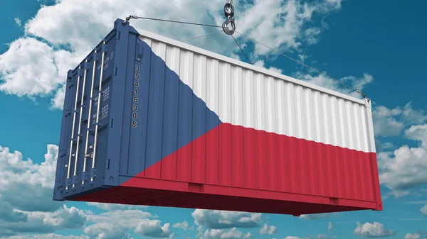 Contenedor de carga con bandera de la República Checa. Importar o exportar renderizado conceptual 3D —  Fotos de Stock