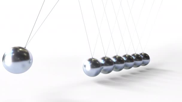 Swinging metal spheres of Newtons cradle. Physics related loopable 3D animation — Stock Video