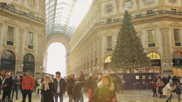 Мілан - 5 січня 2019. Інтер'єр Galleria Vittorio Emanuele Ii, Italys найстаріших торгового центру і є важливою віхою міста — стокове відео