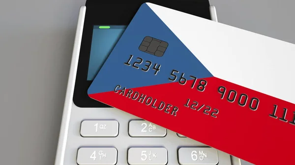 Платежный терминал с кредитной картой с флагом Чешской Республики. Концептуальная 3D рендеринг национальной банковской системы — стоковое фото