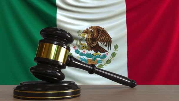 Judges gavel and block against the flag of Mexico. Mexican court conceptual animation — Stock Video