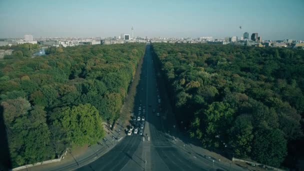 Vista desde el Tiergarten a los monumentos más populares de Berlín: Puerta de Brandeburgo, Berlín y Torre de Televisión, Alemania — Vídeos de Stock